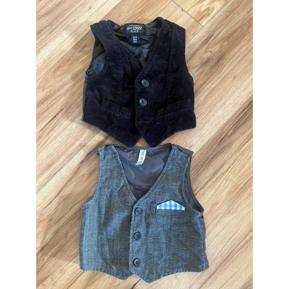 Baby Boy Vest Lot Children's Place Black Corduroy Cherokee Grey Herringbone 6-9M